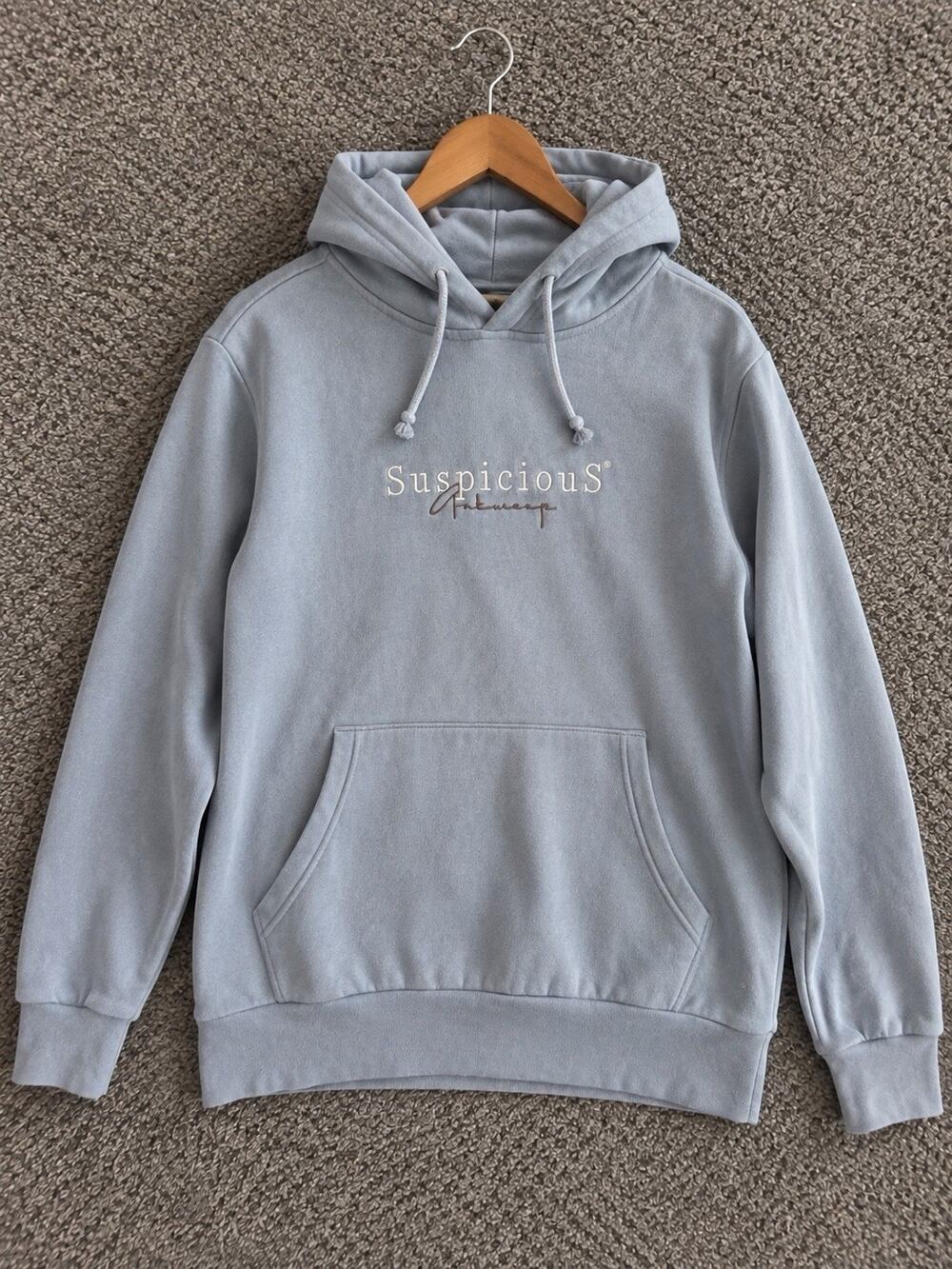 Suspicious Antwerp Womens Small Grey Soft Hoodie Long Sleeve